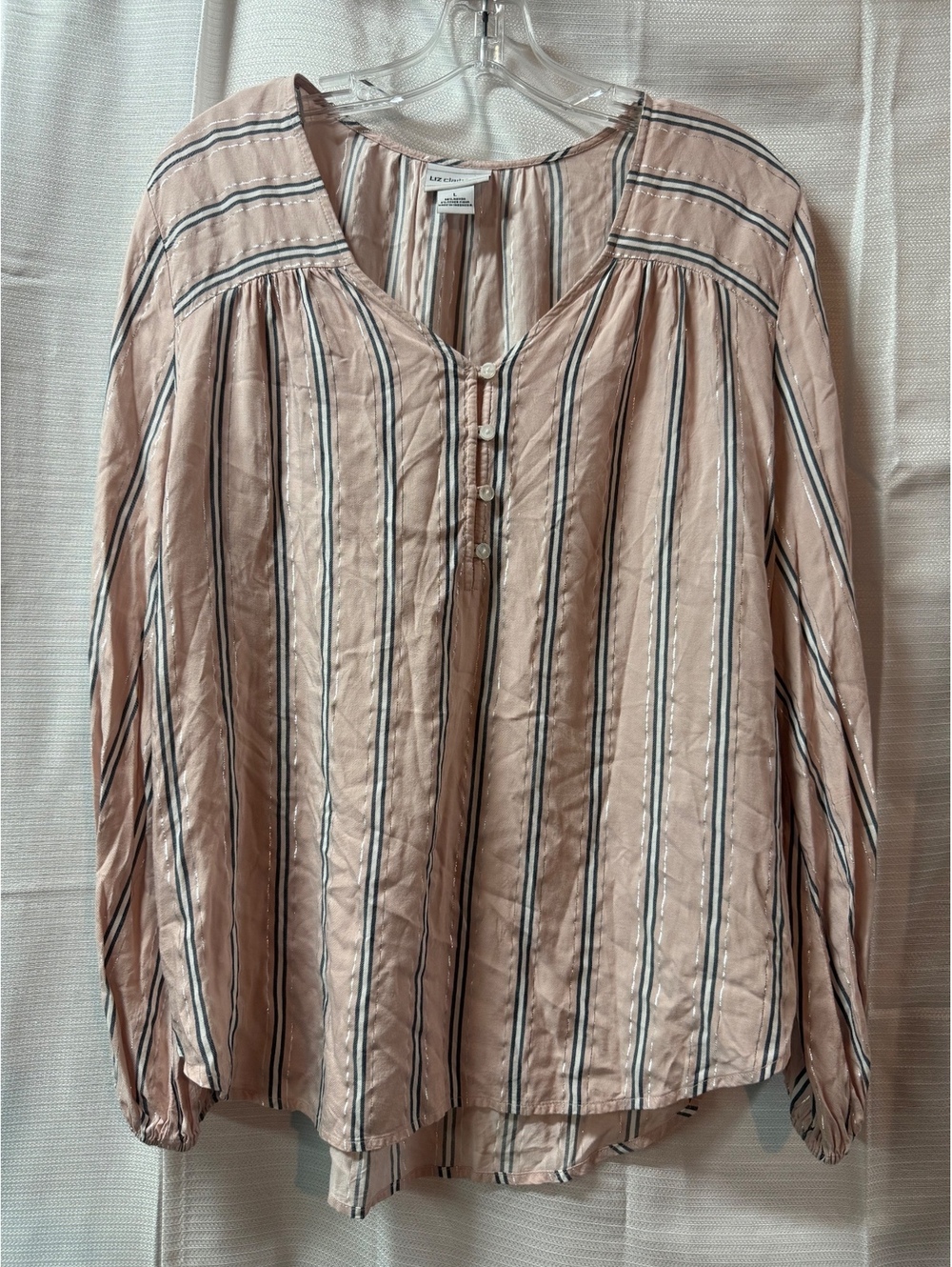 Liz Claiborne Long Sleeve Striped Rayon Blouse Size Large